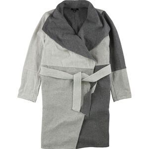 Alfani Womens Colorblocked Belted Jacket, Grey, S/M, DM